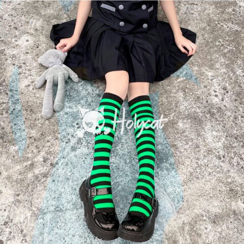 Medias Bucaneras Rayadas Striped Aesthetic Harajuku Kawaii Grunge Verdes